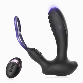 10 Vibration Remote Control Anal Plug with Dual Cock Rings
